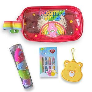 New Care Bears Beauty Bundle Makeup Bag Funshine Mirror Nails Blender Sponge Set